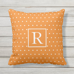 Monograms Pumpkin Orange White Polka Dots Fall Cushion