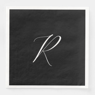 Monograms Retro Letter Black White Initial Wedding Napkin