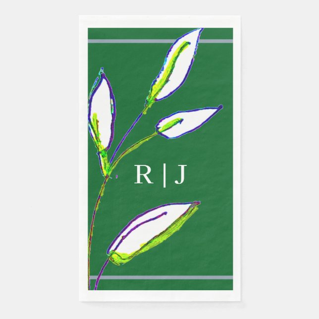 Monograms Sage Green Leaves Dusty Blue Wedding Napkin (Front)