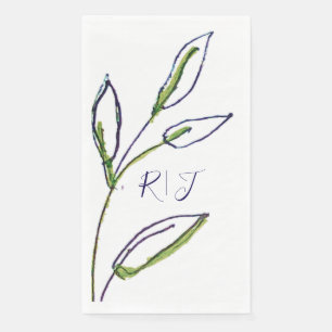 Monograms Sage Green Leaves Navy Blue Art Wedding Napkin