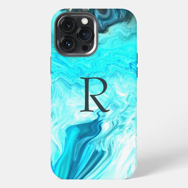 Monograms Teal White Patterns Agate Artstic Cute iPhone Case (Back)