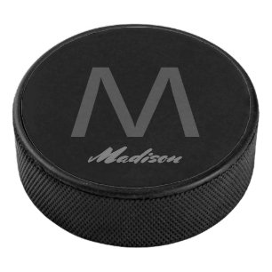 Monograms Wedding Gift Favour Elegant Grey Black Hockey Puck