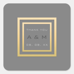 MonogramThank Gold Frame Minimal Grey Date Wedding Square Sticker