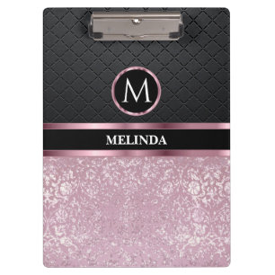 Monogrma Glittery Pretty Pink and Black   Clipboard