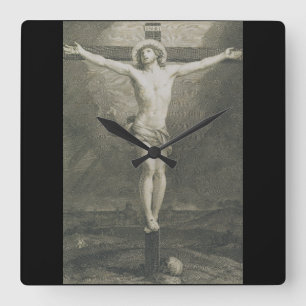 Monomatic Crucifixion Minimalist Art Square Wall Clock