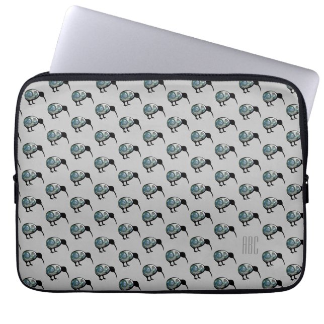 MONONGRAM NEW ZEALAND PAUA KIWI BIRD PATTERN GREY LAPTOP SLEEVE (Front)