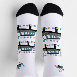 Monorail autism puzzle pieces train socks