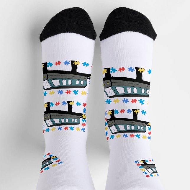 Monorail autism puzzle pieces train socks (Top)