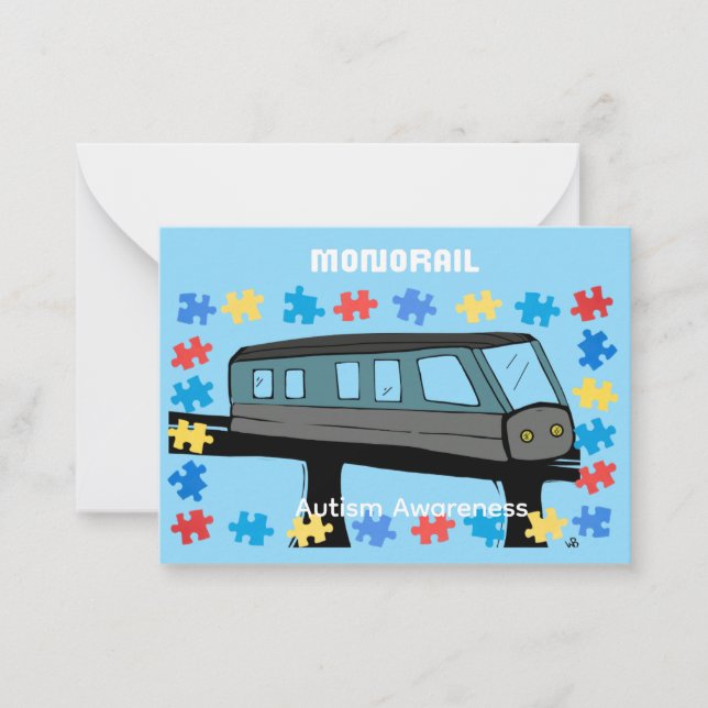 Monorail train car coaster autism puzzle  card (Front)