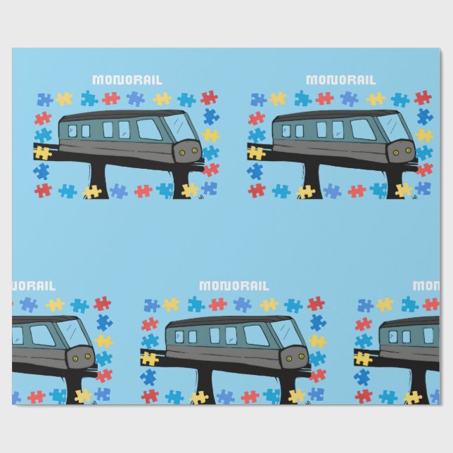 Monorail train car coaster autism puzzle  wrapping paper (Flat)