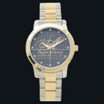 Monorgam Navy Blue Gold Polkadot Newlyweds Wedding Watch<br><div class="desc">Elegant commemorative wedding gift for the newlyweds allowing you add their surname,  monogram,  names and wedding date. Pattern here is a lovely deep navy blue with gold polkadot pattern.</div>