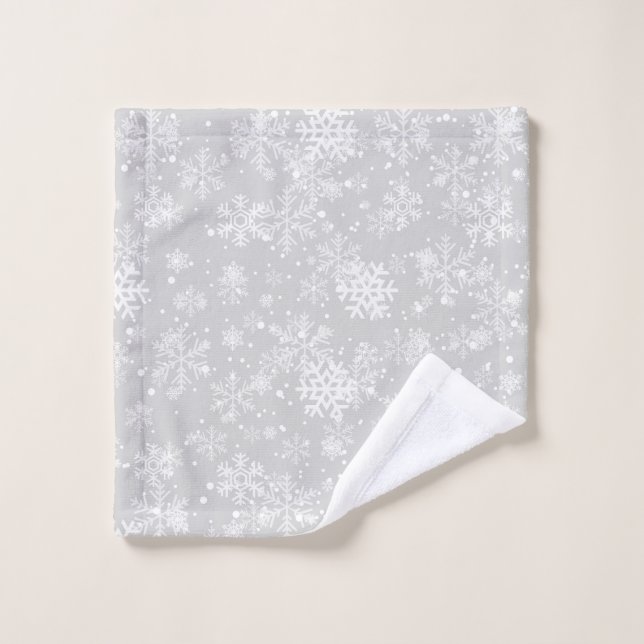 Monotone Bath Towels, Snowflake Design, Grey Scale Bath Towel Set (Wash Cloth)