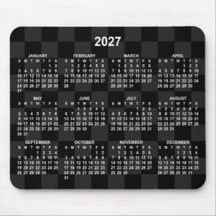 Monotone Black Chequerboard 2027 Calendar Mouse Mat