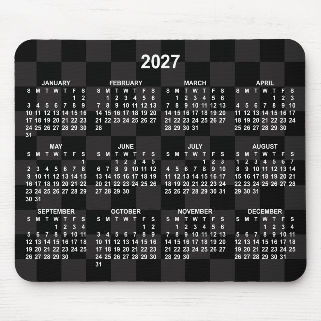 Monotone Black Chequerboard 2027 Calendar Mouse Mat (Front)