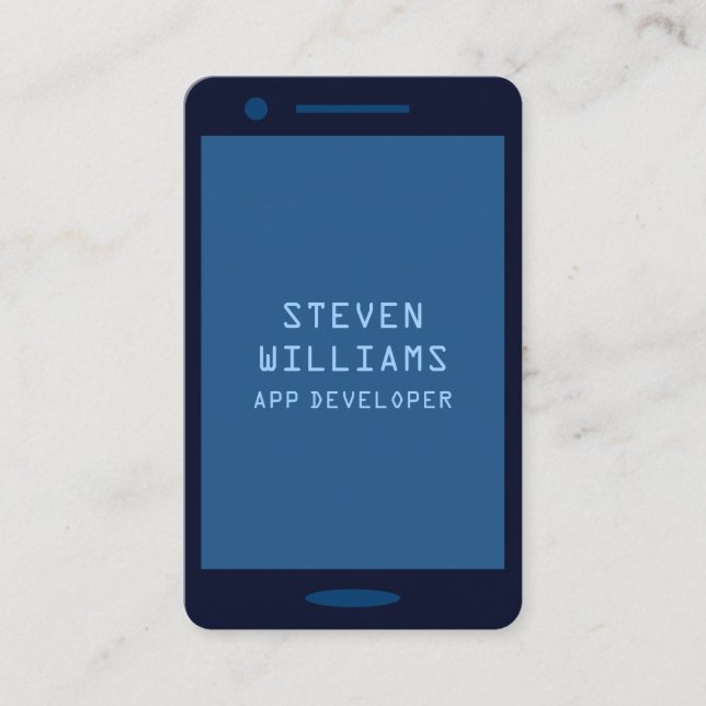 Monotone coloured smartphone faux look blue business card (Front)