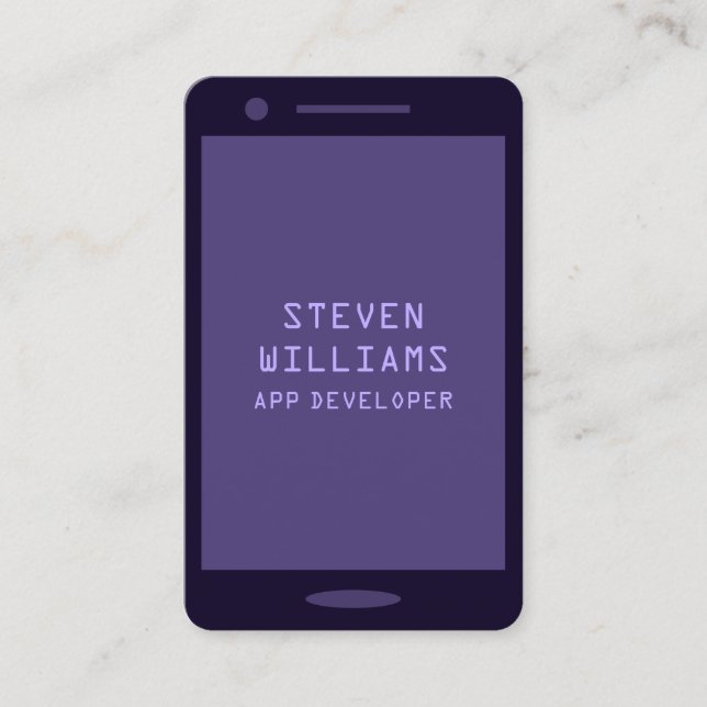 Monotone coloured smartphone faux look violet business card (Front)