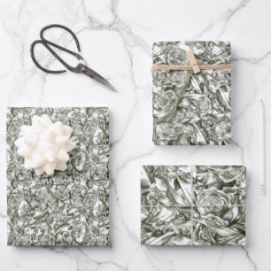 Monotone Cottagecore whimsy floral  Wrapping Paper Sheet