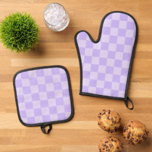 Monotone Lavender Chequered Pattern Oven Mitt & Pot Holder Set