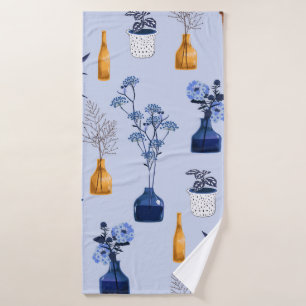 Monotone of modern flowers and vase ,pot with bot bath towel