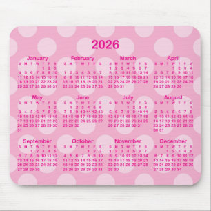 Monotone Polka Dot Hot Pink 2026 Calendar Mouse Mat
