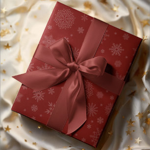 Monotone Winter Snowflake Crimson Red Wrapping Paper