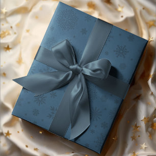Monotone Winter Snowflake Navy Blue Wrapping Paper
