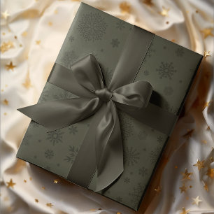 Monotone Winter Snowflake Pine Green Wrapping Paper