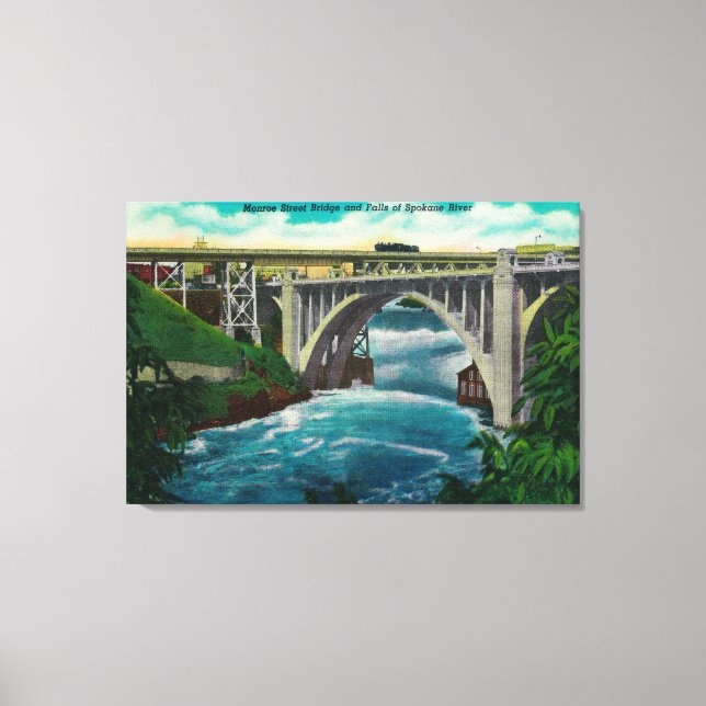 Monroe Street Bridge and Falls on Spokane River Canvas Print (Front)
