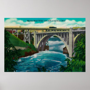 Monroe Street Bridge and Falls on Spokane River Poster
