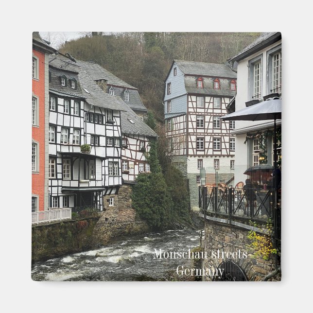Monschau streets with half-timber houses and river magnet (Front)