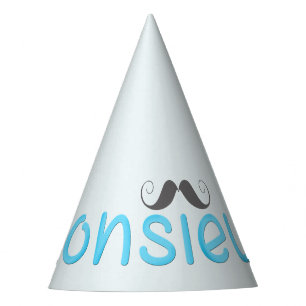 MONSIEUR Fun French Quote & Moustache - Blue  - Party Hat