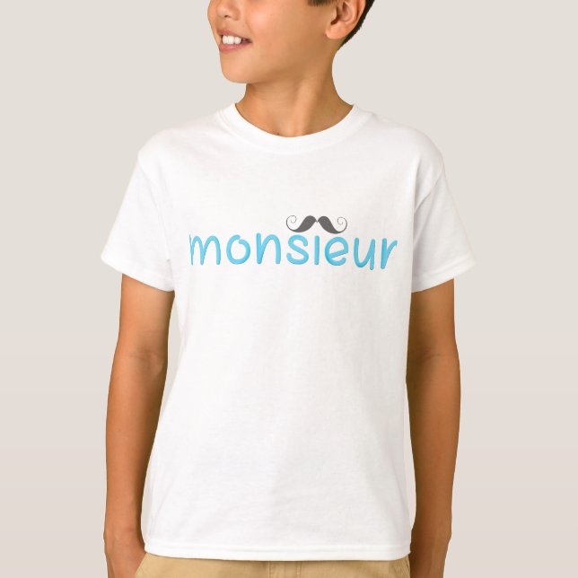 MONSIEUR Fun French Quote & Moustache - Blue  - T-Shirt (Front)