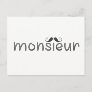 MONSIEUR - Fun Typography w Moustache Postcard