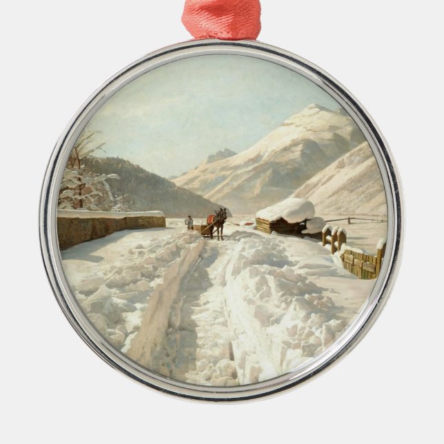 Monsted - Winter in Ponte-Campovasto, Switzerland Metal Tree Decoration (Front)