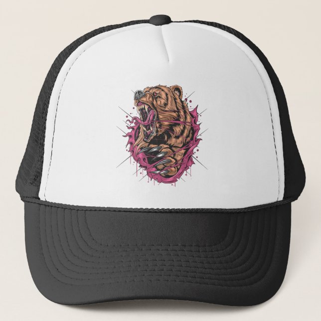 Monster Angry Bear Trucker Hat (Front)