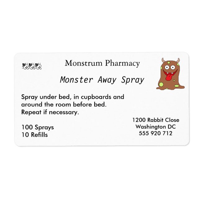 Monster Away Spray Labels Large (Front)