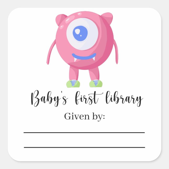Monster - Baby Shower bookplate, books for baby Square Sticker (Front)