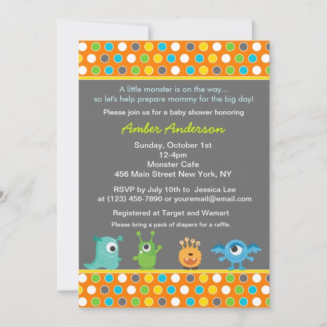 Monster Baby Shower Invitations (Front)
