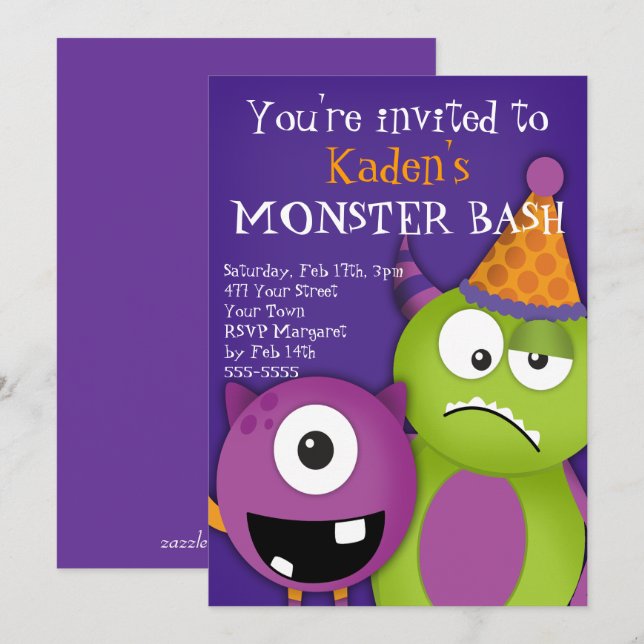 Monster Bash Birthday Party Invitation (Front/Back)