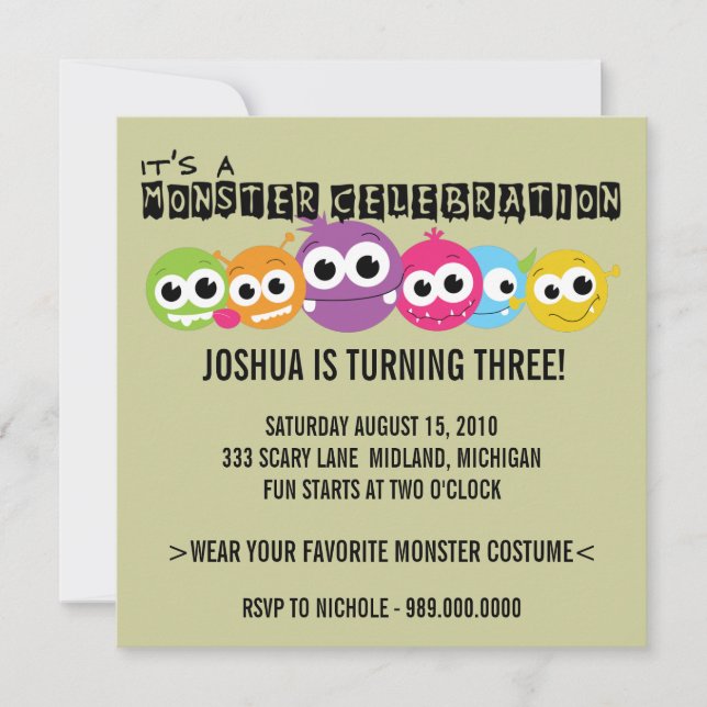 Monster Bash Birthday Party Invitations (Front)