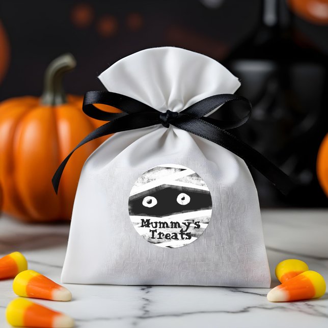 Monster Bash | Black & White Mummy Halloween Party Classic Round Sticker (Monster Bash | Black & White Mummy Halloween Party Classic Round Sticker)