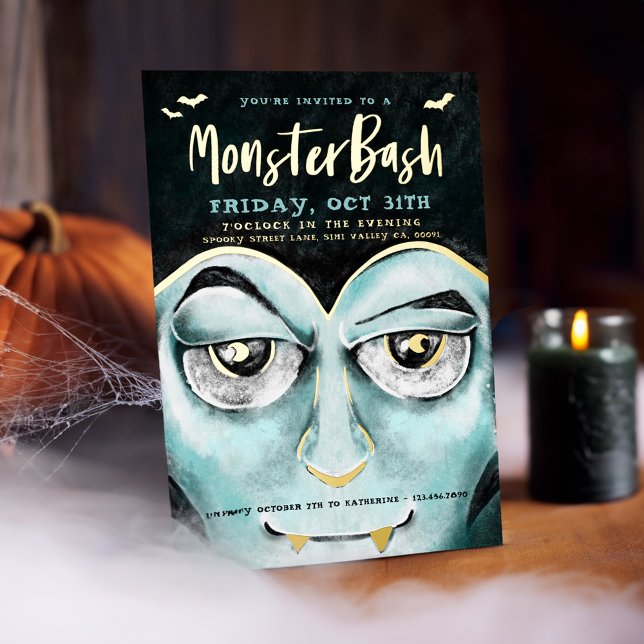 Monster Bash Fun Spooky Vampire Halloween Party (Monster Bash Fun Spooky Vampire Halloween Party Foil Invitation)