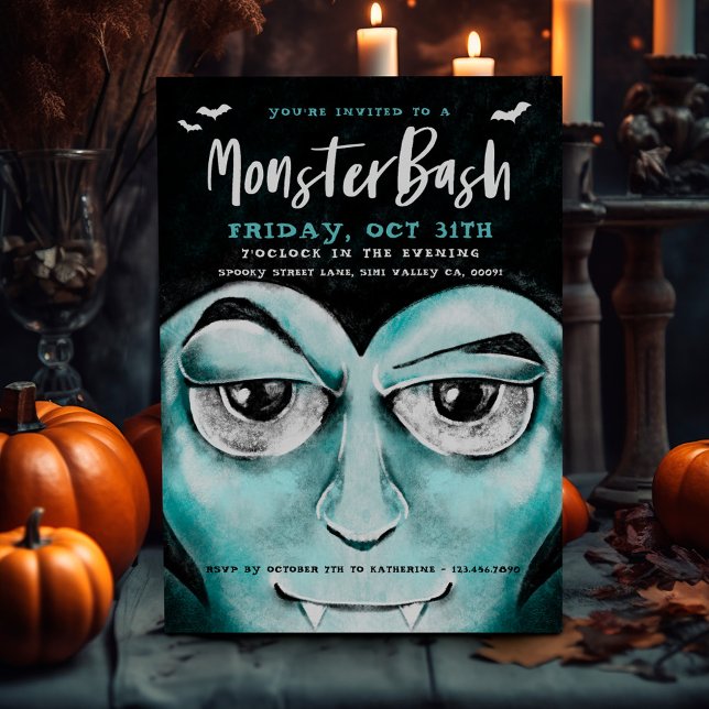 Monster Bash Fun Spooky Vampire Halloween Party Invitation (Monster Bash Fun Spooky Vampire Halloween Party Invitation)
