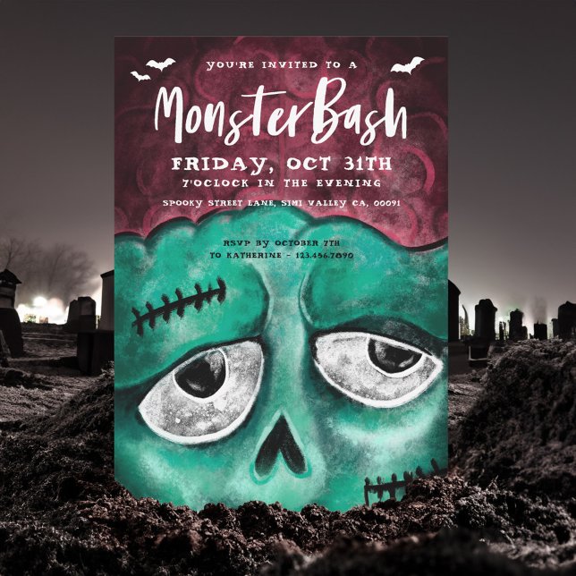Monster Bash Fun Spooky Zombie Halloween Party Invitation (Monster Bash Fun Spooky Zombie Halloween Party Invitation)