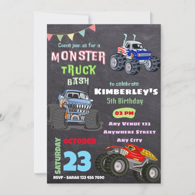 Monster Bash Truck Theme Kids Birthday Part  Invitation (Front)