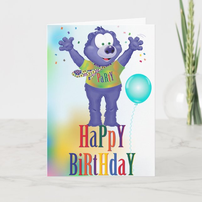 Monster Bear Kids Birthday Party Card (Front)