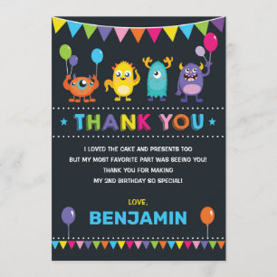 Monster Birthday Bash Chalkboard Thank You Card