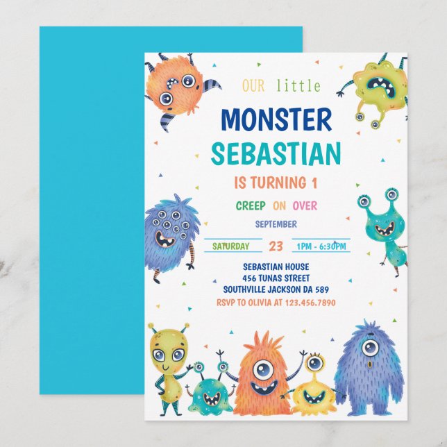 Monster Birthday Invitation (Front/Back)