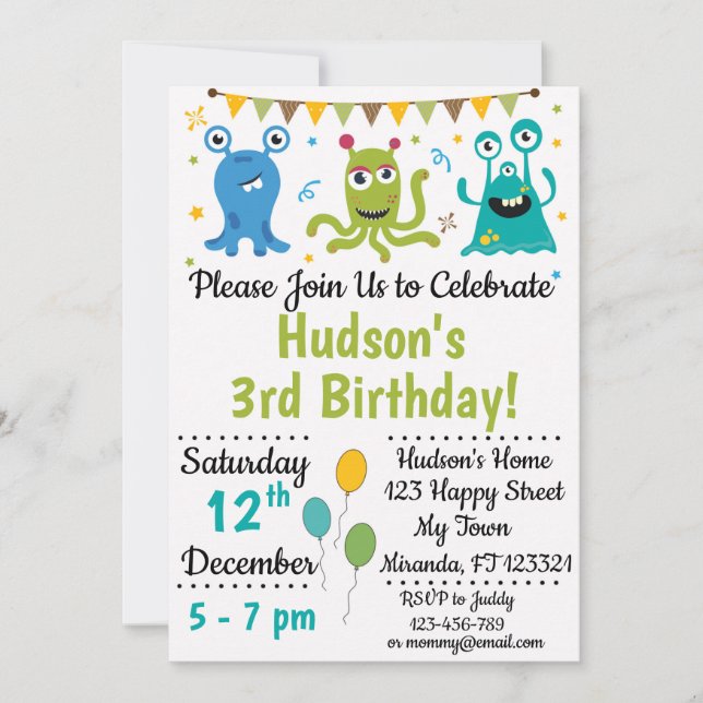 Monster birthday invitation (Front)