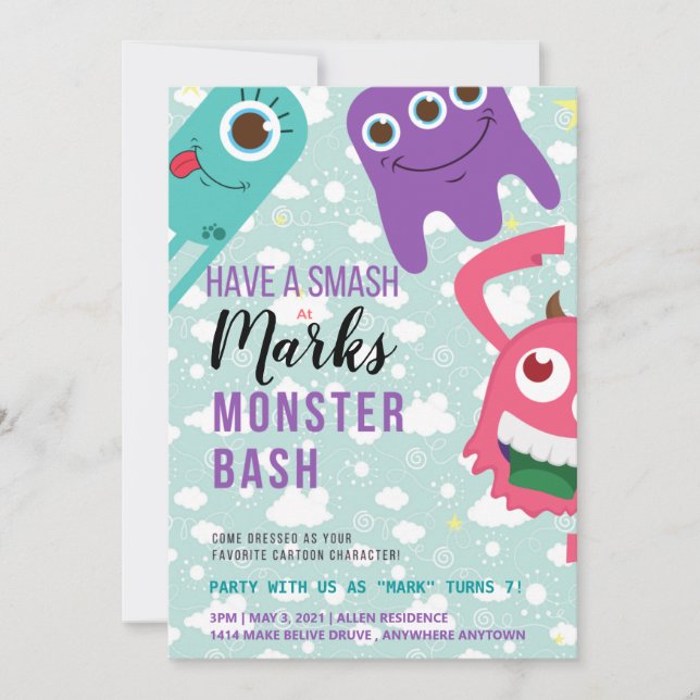 Monster Birthday Invitation Card (Front)